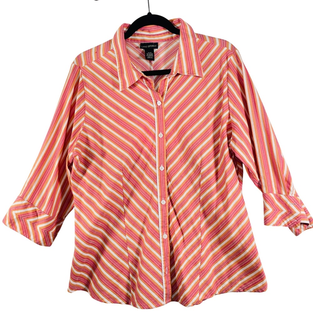 Lane Bryant Button Down Top Striped‎ 3/4 Sleeve Career Casual Size 14/16 Women